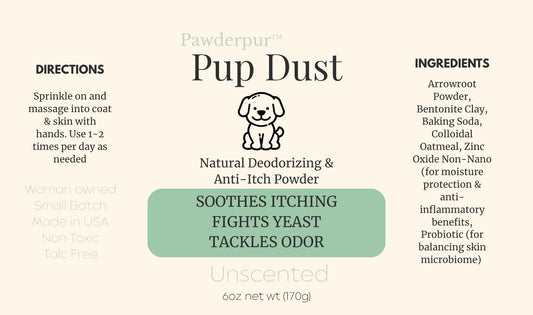 Pup Dust Natural Dog Powder - Soothes Itching, Fights Yeast, Tackles Odor (Talc-Free, Unscented or Lavender)