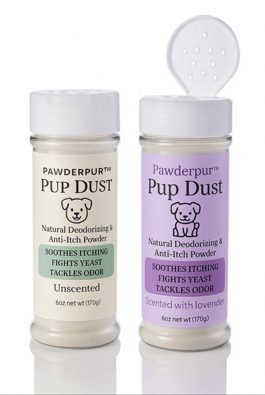 Pup Dust Natural Dog Powder - Soothes Itching, Fights Yeast, Tackles Odor (Talc-Free, Unscented or Lavender)